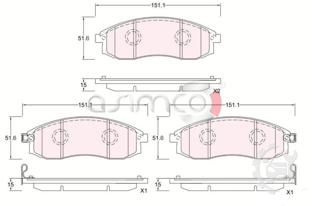 Asimco Front Brake Pads for Mitsubishi L200 Sportero